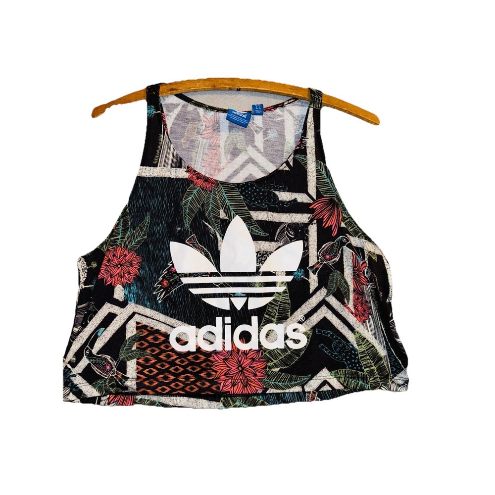 adidas Black Floral Graphic Cropped Tank Top